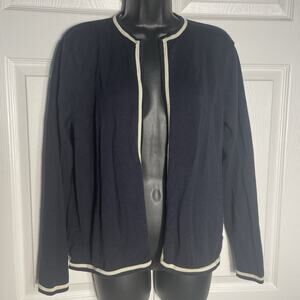 Vintage Y2K Talbots Cardigan‎ Women Large Black Tan Trim Open Front Knit Sweater